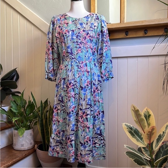 Rare Vintage Liberty of London All Silk Vibrant Floral Print Dress - Picture 13 of 15